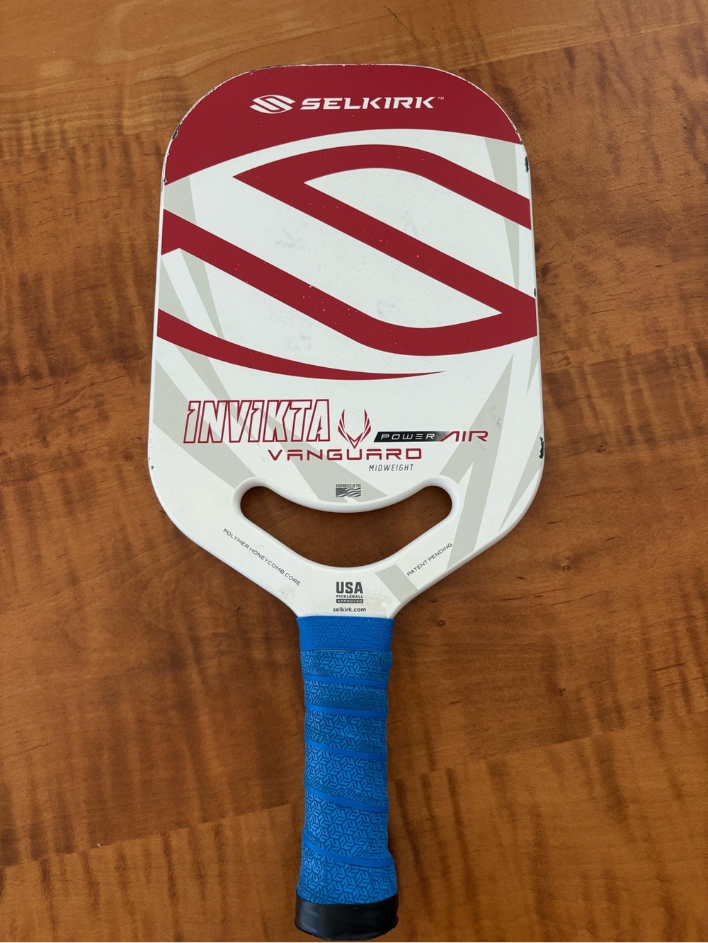 Selkirk Invicta Vanguard Pickleball Paddle - White & Red with Blue Grip